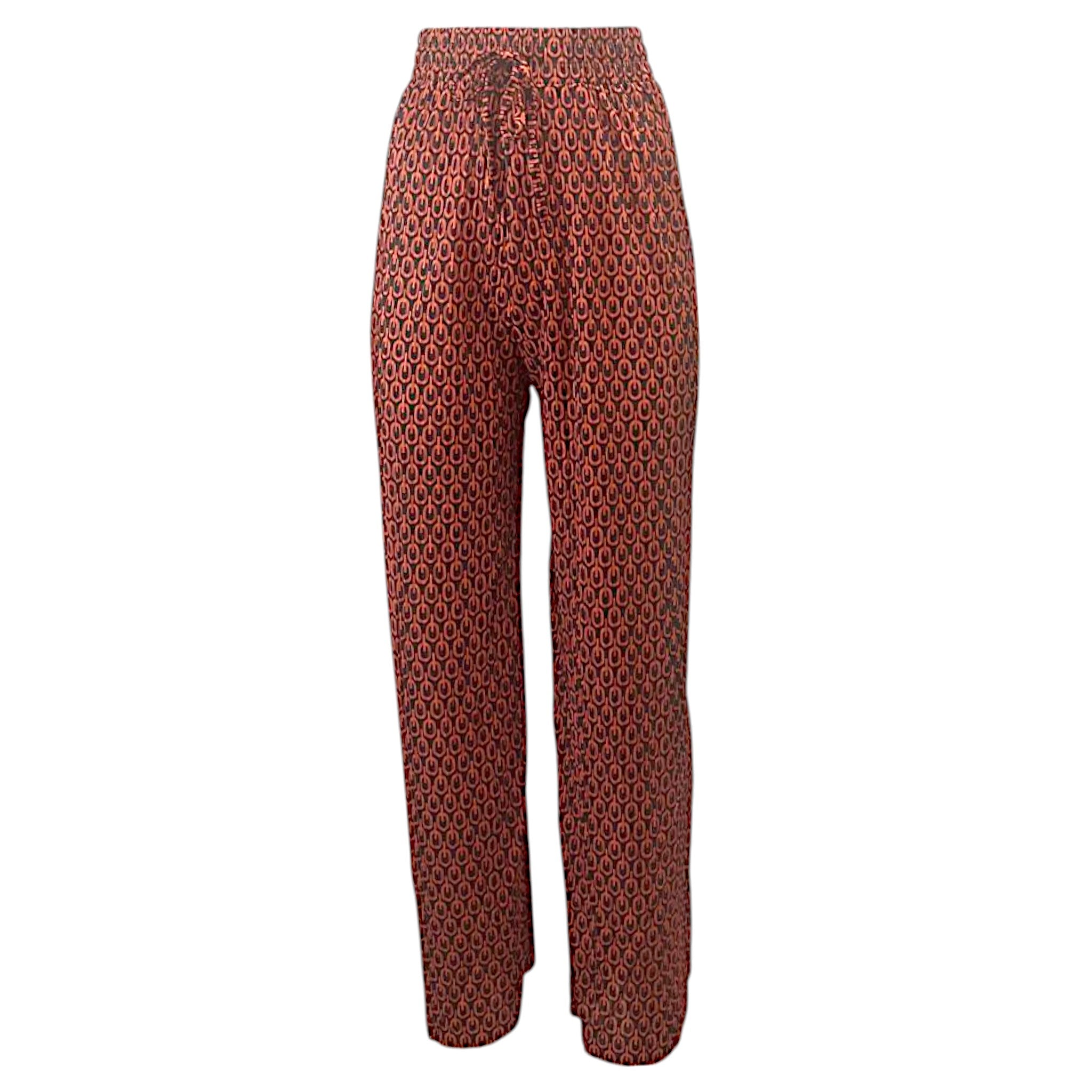 Women's printed wide-leg lounge trousers in orange – lightweight elastic waist boho pants for casual summer wear